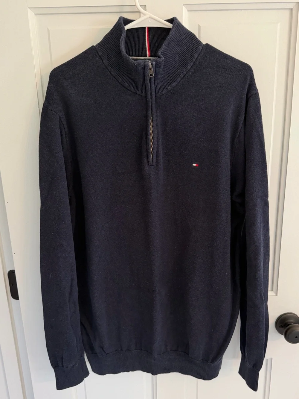 Tommy Hilfiger Men’s XL Navy Blue Cotton Quarter Zip Mock Neck Sweater